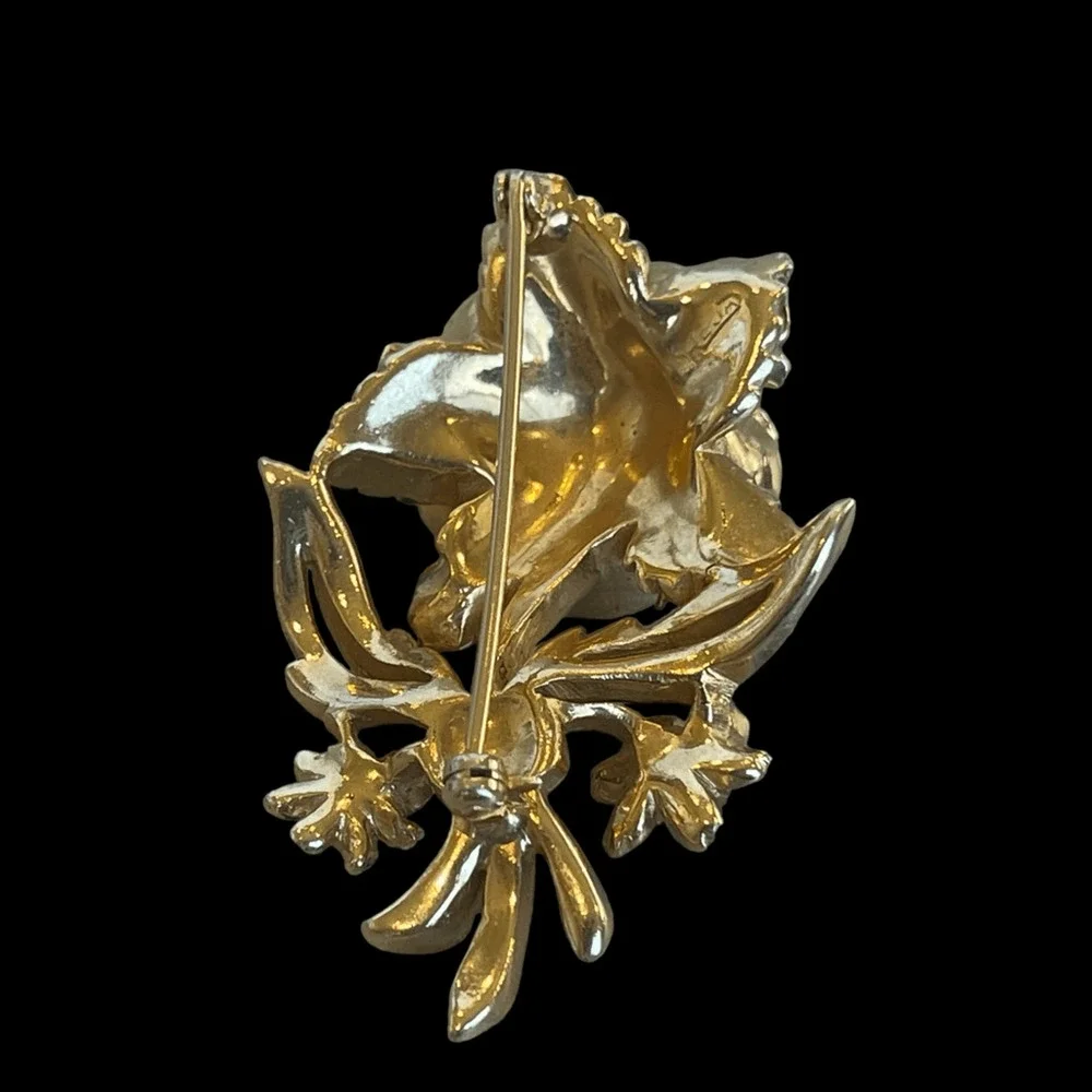 RARE 1940’s Signed Reja Flower Rhinestone Pearl Brooch Pin